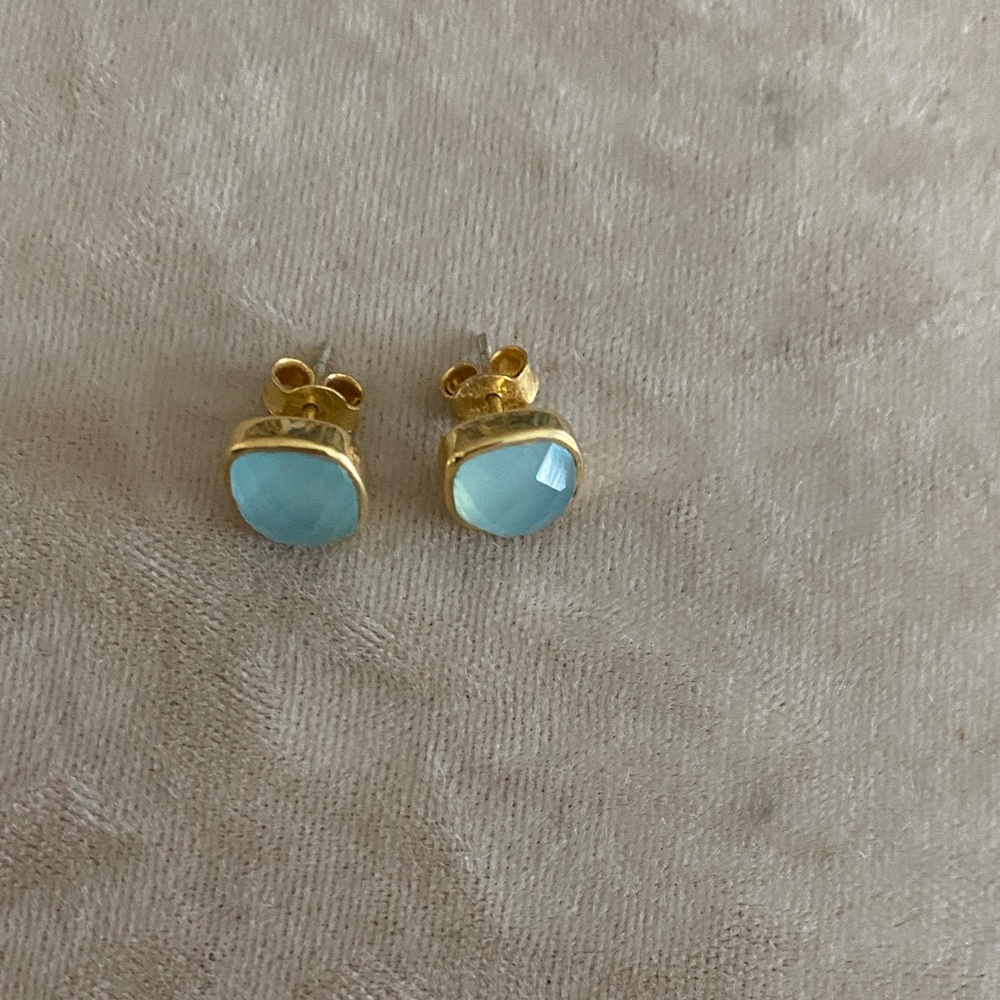 Gold and Blue Stone Stud Earrings